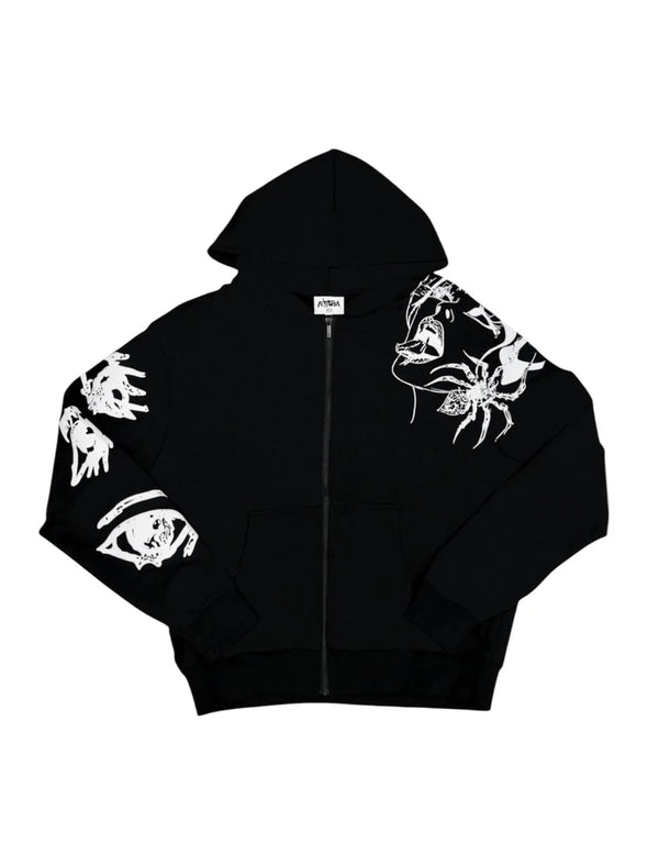 Aopsia Spider Hoodie White on Black