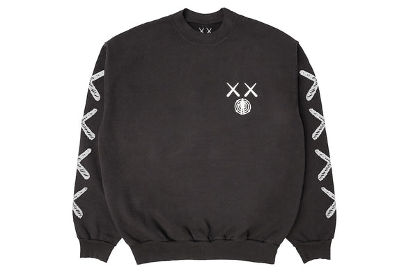 KAWS Kid Cudi Moon Man Back Print Crewneck Sweatshirt Vintage Black