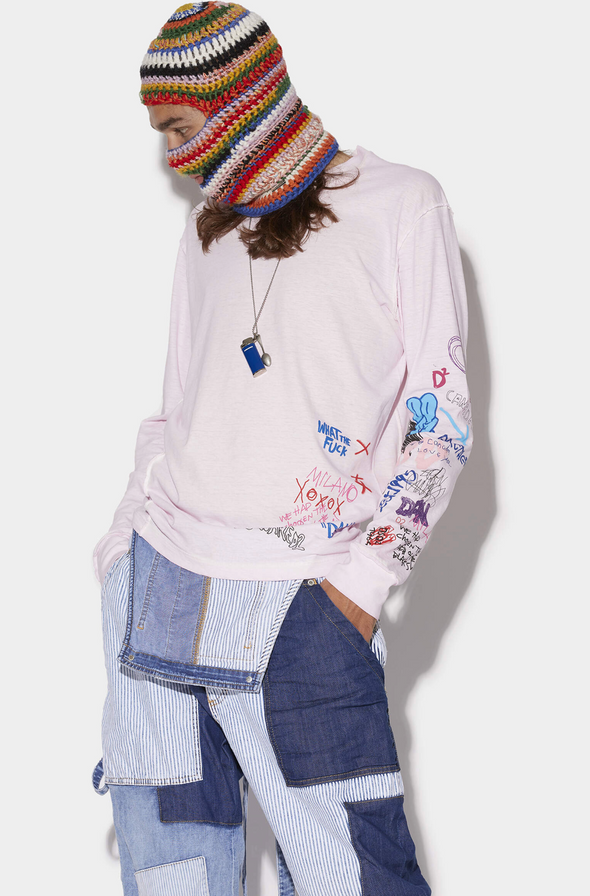 Dsquared2 pink scribbles long sleeve t shirt