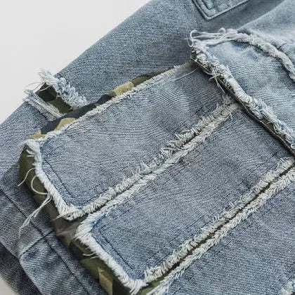 Custom Gallery Distressed Denim Cargo Camo Shorts