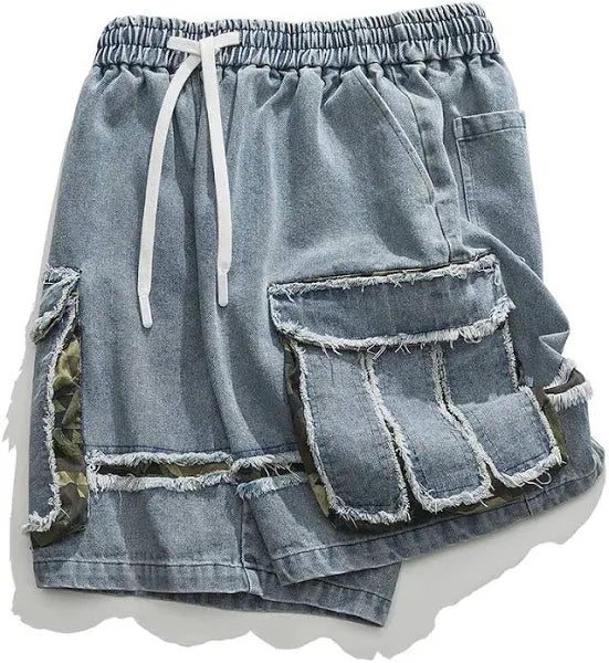 Custom Gallery Distressed Denim Cargo Camo Shorts