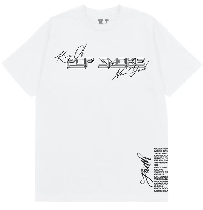 Vlone X Pop Smoke Faith King of NY T Shirt White GotEmKicks